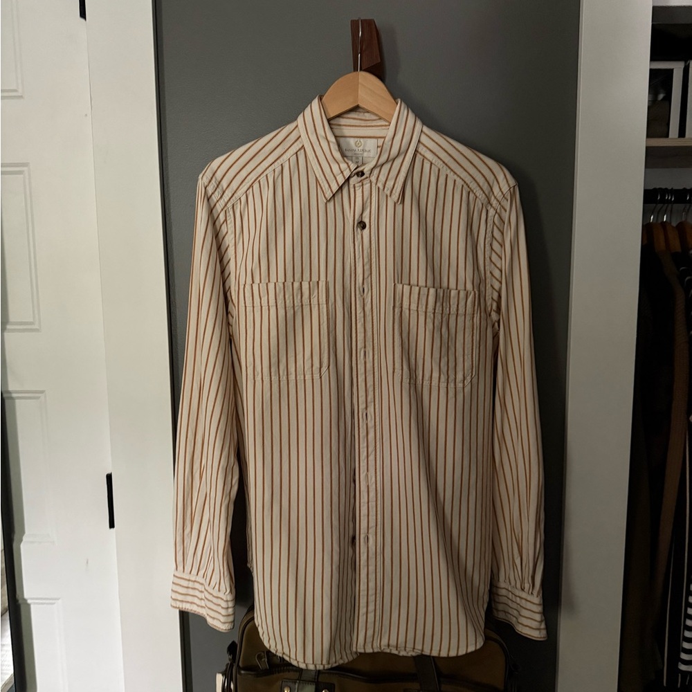 Banana Republic Crema and Orange Striped Shirt - medium tall